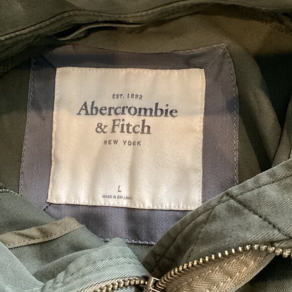 Abercrombie & Fitch Army Green/Khaki Hooded Full Zip Jacket Kids L #319G - Picture 4 of 7